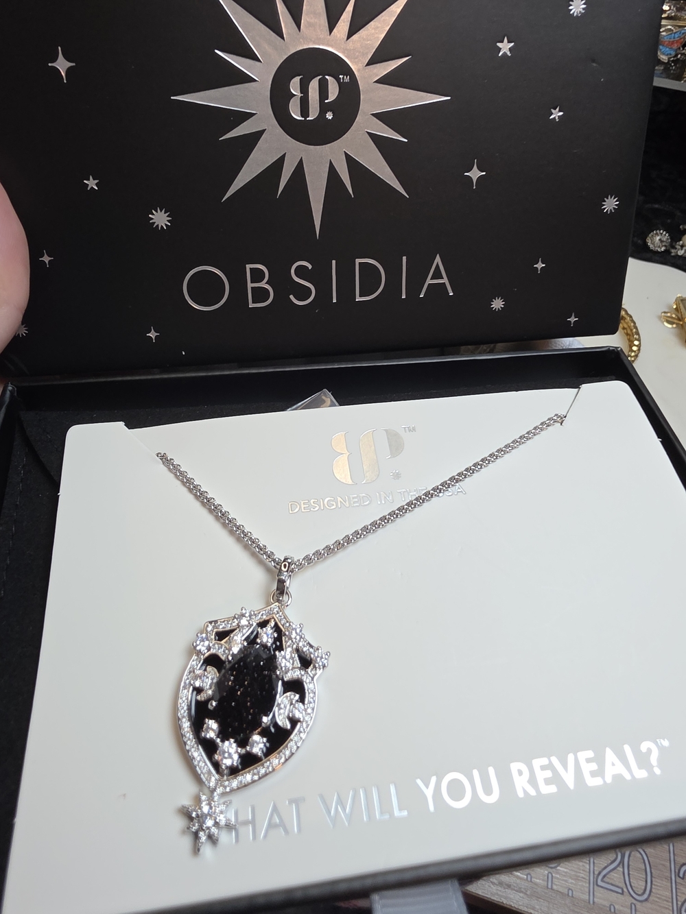 BP Obsidia The Cosmic Society Crest Necklace On Rhodium